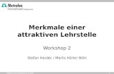 1 Plattform Berufsbildung 28.11.2013 Merkmale einer attraktiven Lehrstelle Workshop 2 Stefan Harder / Marlis Hörler Böhi.