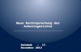 Reinbek – 17. Dezember 2013 Neue Rechtsprechung der Arbeitsgerichte.