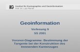 Institut für Kartographie und Geoinformation Prof. Dr. Lutz Plümer Geoinformation Vorlesung 9 SS 2001 Voronoi-Diagramme: Bestimmung der Tangente bei der.