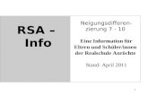 1 RSA – Info Neigungsdifferen- zierung 7 - 10 Eine Information für Eltern und Schüler/innen der Realschule Anröchte Stand: April 2011.