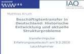 Matthias Knuth Beschäftigtentransfer in Deutschland: Historische Entwicklung und aktuelle Strukturprobleme transferimpulse Erfahrungsaustausch am 9.2.2010.