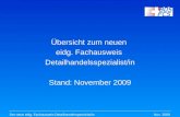 Nov 2009Der neue eidg. Fachausweis Detailhandelsspezialist/in Übersicht zum neuen eidg. Fachausweis Detailhandelsspezialist/in Stand: November 2009.