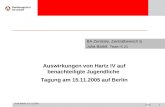 Seite Julia Bartel, 15.11.2005 0 Auswirkungen von Hartz IV auf benachteiligte Jugendliche Tagung am 15.11.2005 auf Berlin BA Zentrale, Zentralbereich S.