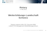 1 Rotary 4. Mai 2012 Weiterbildungs-Landschaft Schweiz Regula Umbricht, MSc.OD, Executive MBA Leiterin FHS Management-Weiterbildungszentrum.