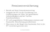 Dr. Johanna Naderhirn Pensionsversicherung Beruht auf dem Generationenvertrag Aufgabe der PV ist die Gewährung von Geldleistungen im Alter, bei geminderter.