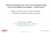 Elektrochemische Korrosionsprüfung verschleißbeständiger Schichten Electrochemical corrosion testing of wear-resistant surface layers Brigitte Haase Hochschule.