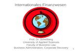 1 Internationales Finanzwesen Prof. Dr. Schellberg University of Applied Sciences Faculty of Business Law Business Administration, Corporate Recovery.