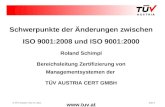 © TÜV Austria / März 14Seite 1 Schwerpunkte der Änderungen zwischen ISO 9001:2008 und ISO 9001:2000 Roland Schimpl Bereichsleitung Zertifizierung von Managementsystemen.
