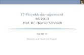 IT-Projektmanagement, Vorlesung Sommersemester 2013 Prof. Dr. Herrad Schmidt SS 13 Kapitel 10 Folie 2 Teamarbeit Ein Projektteam bildet eine kleine Gruppe.