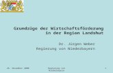 26. November 2008Regierung von Niederbayern1 Grundzüge der Wirtschaftsförderung in der Region Landshut Dr. Jürgen Weber Regierung von Niederbayern.