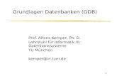 1 Grundlagen Datenbanken (GDB) Prof. Alfons Kemper, Ph. D. Lehrstuhl f¼r Informatik III: Datenbanksysteme TU M¼nchen kemper@in.tum.de