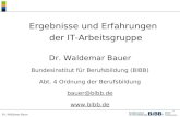® Dr. Waldemar Bauer Ergebnisse und Erfahrungen der IT-Arbeitsgruppe Dr. Waldemar Bauer Bundesinstitut für Berufsbildung (BIBB) Abt. 4 Ordnung der Berufsbildung.