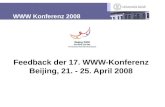 WWW Konferenz 2008 Feedback der 17.  Beijing, 21. - 25. April 2008.