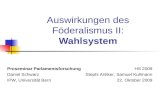 Auswirkungen des Föderalismus II: Wahlsystem Proseminar Parlamentsforschung Daniel Schwarz IPW, Universität Bern HS 2009 Stephi Anliker, Samuel Kullmann.