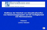 Referent: Lorenz Hamann Einflüsse der Reinheit von Dieselkraftstoffen von Notstromaggregaten auf die Verfügbarkeit von Rechenzentren.