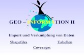 GEO – INFORMATION II Import und Verknüpfung von Daten Shapefiles Coverages Tabellen.