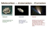 Meteoriten – Asteroiden - Kometen MeteoritAsteroidKomet Feste Zusammensetzung aus Stein, Metall oder Kohlenstoff Stammen nur aus dem Asteroiden- Gürtel.