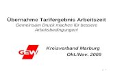 1 Übernahme Tarifergebnis Arbeitszeit Gemeinsam Druck machen für bessere Arbeitsbedingungen! Kreisverband Marburg Okt./Nov. 2009 1.