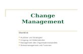 Change Management Überblick Auslöser und Strategien Umgang mit Widerständen Management des Organisationswandels Stressmanagement und Fusionen.