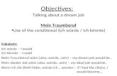 Objectives: Talking about a dream job Mein Traumberuf Use of the conditional (ich würde / ich könnte) Vokabeln: Ich würde – I would ich könnte – I could.