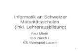 Informatik an Schweizer Maturitätsschulen (inkl. Lehrerausbildung) Paul Miotti IGB Zürich / KS Alpenquai Luzern 1.