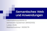 Semantisches Web und Anwendungen Informationssysteme in vernetzten Systemen (WS02/03) Lukas Zenk Matrikelnummer: 0026279.