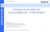 1 14. September 2005 Daniel Jonietz, AG ICSY, Technische Universität Kaiserslautern Einsatz eines Wiki als Lernumgebung - Erfahrungen Daniel Jonietz Technische.