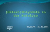 Bayreuth, 21.06.2011Carina Bojer. Gliederung Kondensationsreaktion komplexer Ionen Molybdän und Molybdate Isopolysäuren pH-Abhängigkeit der Molybdate.