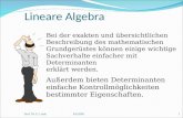 Lineare Algebra Prof. Dr. E. Larek8.6.20091 Außerdem bieten Determinanten einfache Kontrollmöglichkeiten bestimmter Eigenschaften. Bei der exakten und.