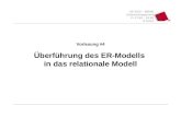 SS 2013 – IBB4B Datenmanagement Fr 17:00 – 18:30 R 0.012 Vorlesung #4 Überführung des ER-Modells in das relationale Modell.