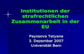 Institutionen der strafrechtlichen Zusammenarbeit in der EU Payosova Tetyana 3. Dezember 2007 Universität Bern.