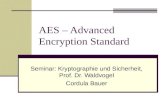 AES – Advanced Encryption Standard Seminar: Kryptographie und Sicherheit, Prof. Dr. Waldvogel Cordula Bauer.