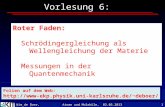 Wim de Boer, Karlsruhe Atome und Moleküle, 02.05.2013 1 Vorlesung 6: Roter Faden: Schrödingergleichung als Wellengleichung der Materie Messungen in der.
