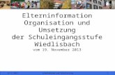 18.11.20131Schulbehörde und Schulleitung Elterninformation Organisation und Umsetzung der Schuleingangsstufe Wiedlisbach vom 19. November 2013.