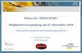 Dienstag, 07. Dezember 2010 Netzwerk >REDUMAD< Mitgliederversammlung am 07. Dezember 2010 – Netzwerkkonzeption und Forschungsprojekte – F. Schneider, H.