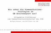 Wie sehen die Kommunikations-Strategien im GB Breitensport aus? Allgemeine Einführung zum Kommunikationsverhalten des DSB Wolfgang Baumann, Geschäftsführer.