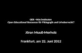 OER –Was bedeuten Open Educational Resources für Pädagogik und Urheberrecht? Jöran Muuß-Merholz Frankfurt, am 22. Juni 2012.