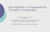 Störungsbilder und logopädische Therapie im Kindesalter 17. November 2007 Linz Das Spektrum von Interventionen bei Sprachentwicklungsstörungen Brigitte.