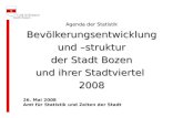 Agenda der Statistik Bevölkerungsentwicklung und –struktur der Stadt Bozen und ihrer Stadtviertel 2008 26. Mai 2008 Amt für Statistik und Zeiten der Stadt.