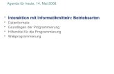Agenda für heute, 14. Mai 2008 Interaktion mit Informatikmitteln: BetriebsartenInteraktion mit Informatikmitteln: Betriebsarten Datenformate Grundlagen.