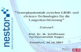 Synergiepotentiale zwischen GRID- und eScience-Technologien für die Langzeitarchivierung -Entwurf- Prof. Dr. W. Schiffmann FernUniversität Hagen Frankfurt,