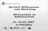 Herzlich Willkommen zum Workshop Wirksamkeit im Arbeitsschutz 21.-23.05.2007 in Potsdam.