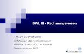 BWL III - Rechnungswesen Ak. OR Dr. Ursel Müller Einführung in das Rechnungswesen Mittwoch 15.00 – 16.30 Uhr Audimax Sommersemester 2010.