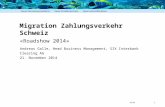 Seite Migration Zahlungsverkehr Schweiz 1 «Roadshow 2014» Andreas Galle, Head Business Management, SIX Interbank Clearing AG 21. November 2014.