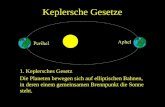 Keplersche Gesetze 1. Keplersches Gesetz Die Planeten bewegen sich auf elliptischen Bahnen, in deren einem gemeinsamen Brennpunkt die Sonne steht.