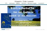 A. Heitzer, EV, 13. Januar, 2009 Kiwanis Club Luzern 13. Januar 2009, Hotel Hermitage, Luzern Biotreibstoffe: Von der Euphorie zurück in die Realität Armin.