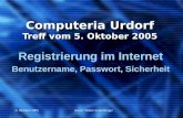 5. Oktober 2005Autor: Walter Leuenberger Computeria Urdorf Treff vom 5. Oktober 2005 Registrierung im Internet Benutzername, Passwort, Sicherheit.