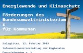 Förderungen des Bundesumweltministeriums für Kommunen Salzgitter, 12. Februar 2015 Informationsveranstaltung der Regionalen EnergieAgentur e. V. Energiewende.