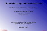 Finanzierung und Investition Studiengang B.A. Business Administration BETEILIGUNGSFINANZIERUNG