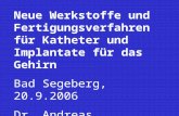 Neue Werkstoffe und Fertigungsverfahren für Katheter und Implantate für das Gehirn Bad Segeberg, 20.9.2006 Dr. Andreas Spiegelberg Spiegelberg KG, Hamburg.
